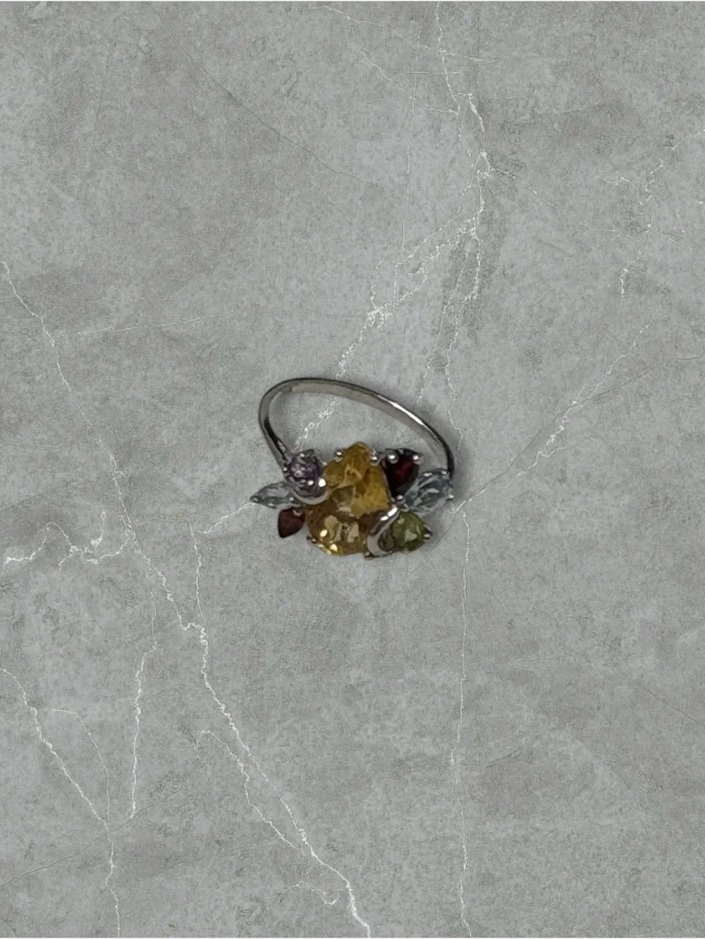 Platinum over 925 Silver Multi Gemstone Cocktail Ring - Size 7.75